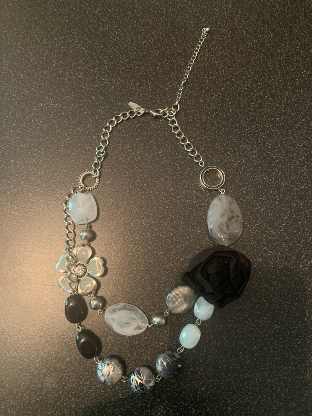 Statement Black and Gray Floral Bead Necklace